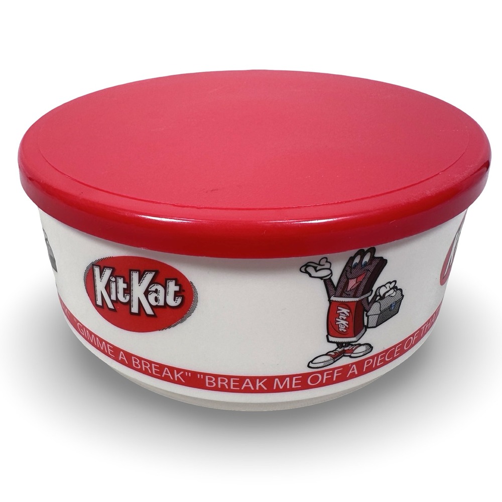 Vintage Kit Kat Whirley Industries Plastic Bowl with Lid Red White Mascot 5.25"